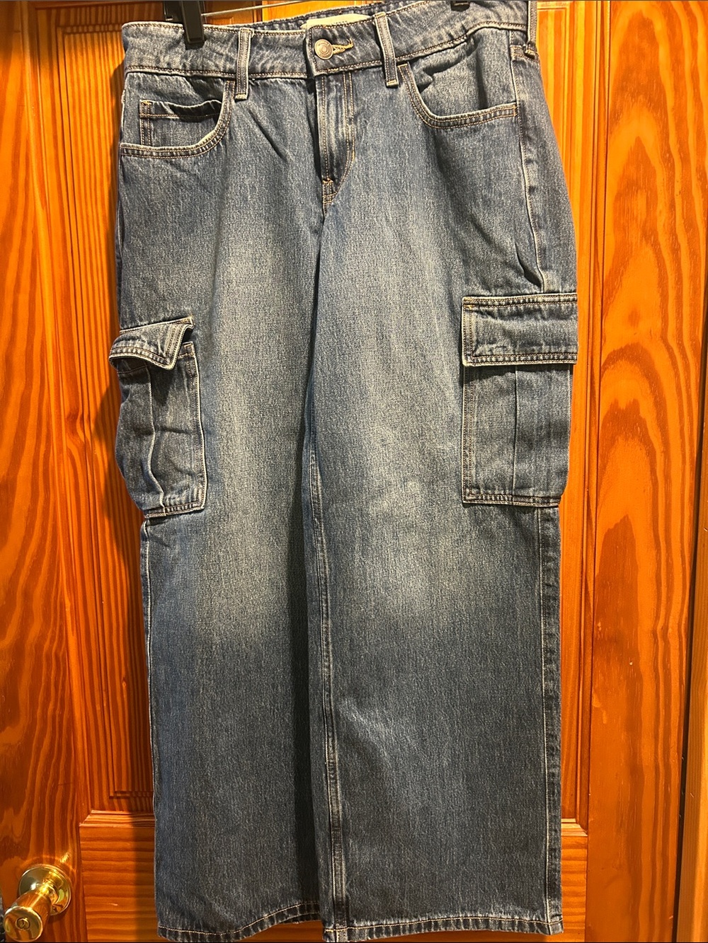 Women’s Blue Denim Cargo Jeans - Casual Utility Style